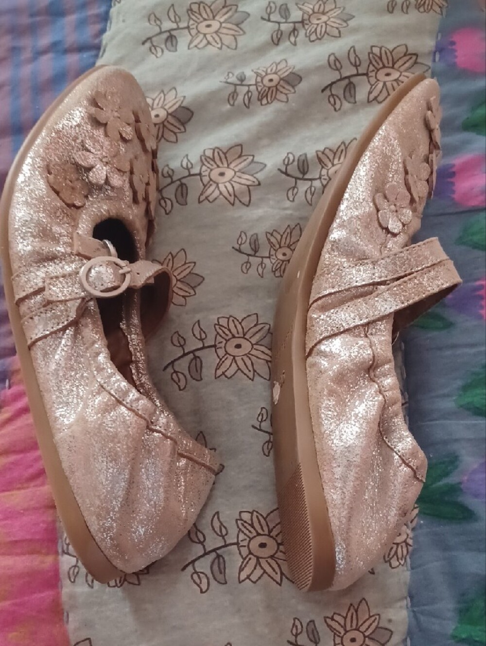 Free People Glitter Floral Mary Jane Flats - Cream - Picture 2 of 5